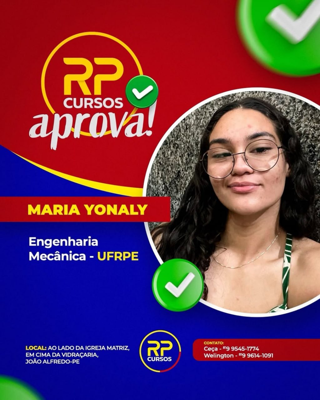 Maria Yonalny aprovada em Engenharia Mecânica UFPE