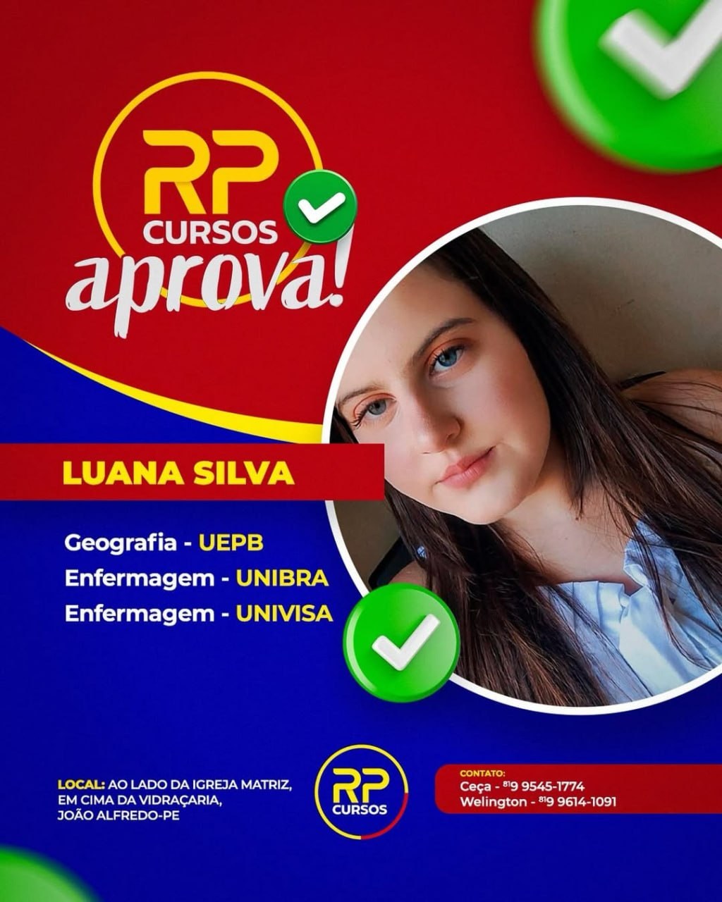 Luana Silva aprovada em Geografia e Enfermagem
